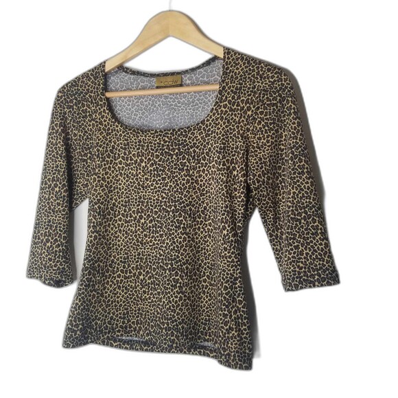Vintage Mob Wife 90's Y2K Square Neckline 3/4 inch sleeves Leopard Print Sz S - Picture 1 of 9